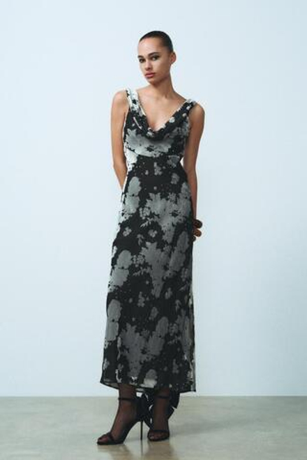 ZARA ДЛИННОЕ ПЛАТЬЕ ИЗ БАРХАТА, СИНИЙ/ЧЕРНЫЙ