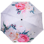 Зонт механический ветроустойчивый, матовая ручка «BESTzontik» цветы на сером, длина 25см, d-110см