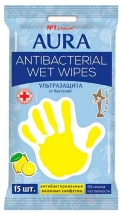 AURA антибак.влаж.салф.стикер рука /15шт.(лимон)