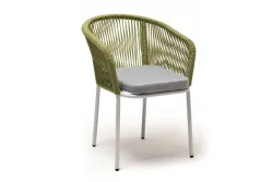 "Марсель" стул плетеный из роупа, каркас алюминий светло-серый (RAL7035) шагрень, роуп салатовый меланж круглый, ткань светло-серая