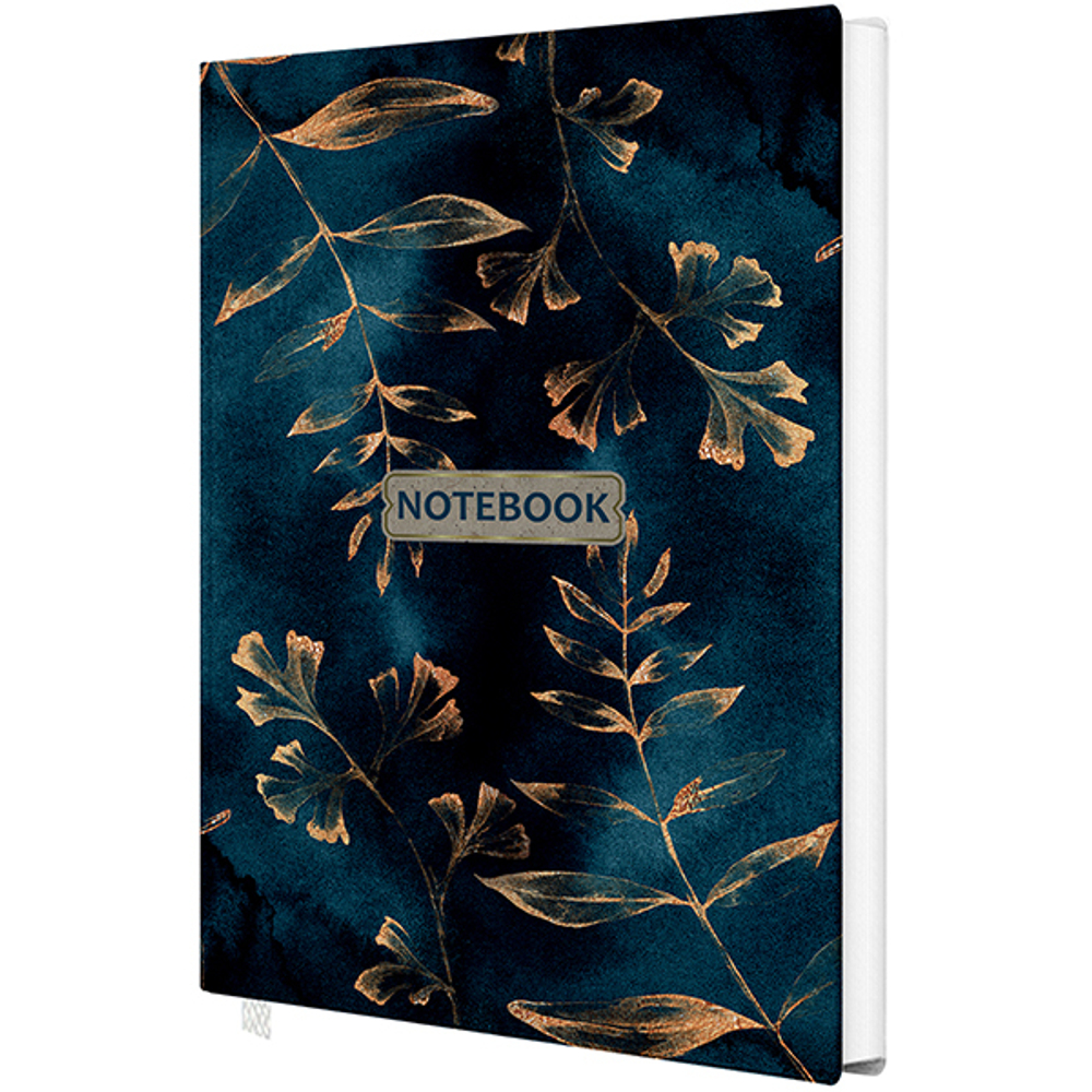 Блокнот "Gold floral pattern blue" А6 96 листов, твердая ламинированная обложка соффтач, ляссе