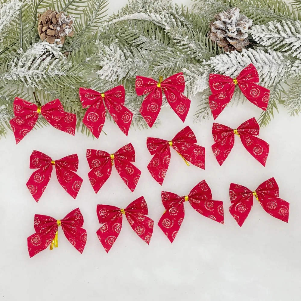 Бант на ёлку «Бархат с золотой пылью» 6см (набор 12 шт)