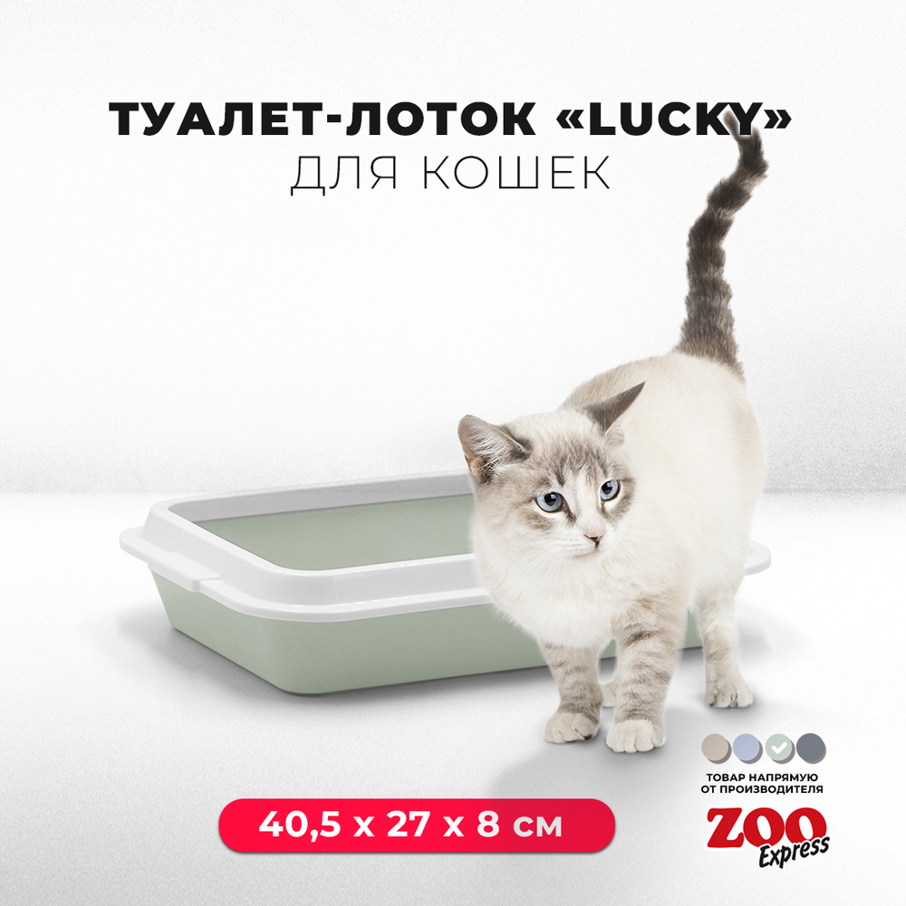Лоток/туалет ZOOEXPRESS "Lucky" для кошек с рамкой без сетки - 40,5х27х8 см