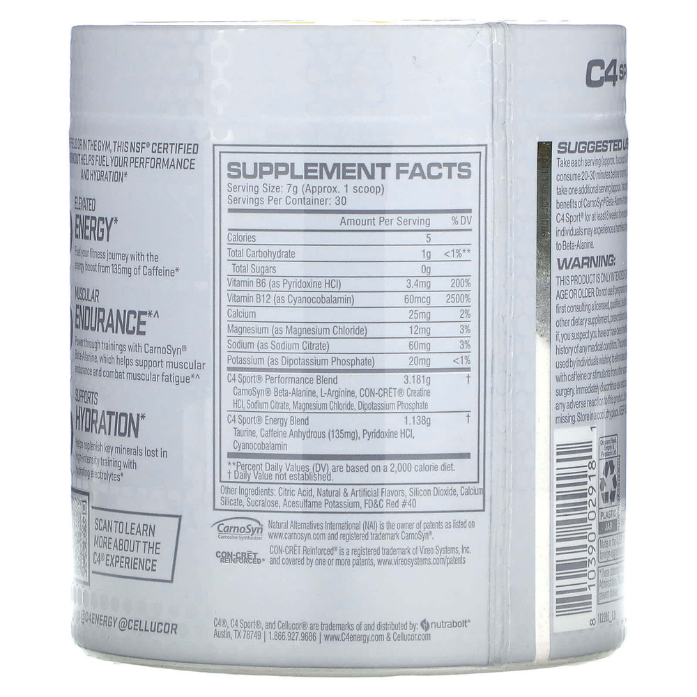 C4 / Cellucor, C4 Sport, перед тренировкой, фруктовый пунш, 210 г (7.4 унций)