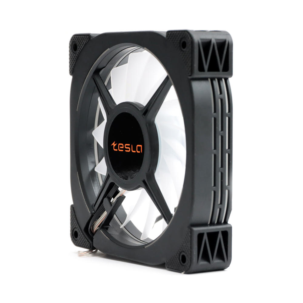 Комплект из 3 вентиляторов TESLA RGB120-XB3, 120мм, 1200rpm, Molex, черный-белый/RGB, 38CFM, 21дБ, антивибропрокладки, бесконечное зеркало, изменение скорости анимации подсветки (TSL-120-XB3)