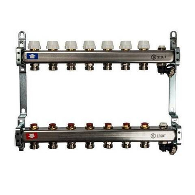 Коллекторная группа для радиаторного отопления STOUT SMS0932 - 1" на 7 контуров 3/4"EK (нерж.сталь)