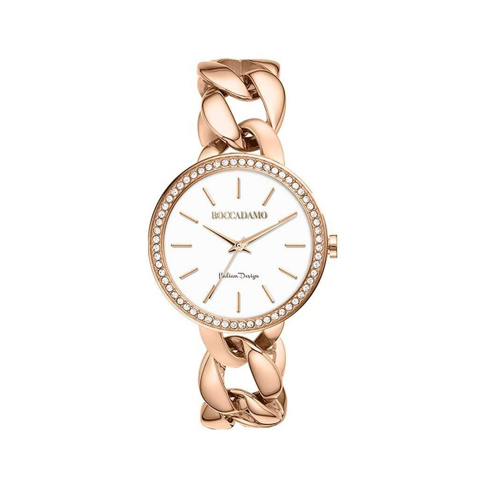 Часы Boccadamo LadyB Rosegold White LB007 BW/RG с минеральным стеклом, кристаллами Swarovski