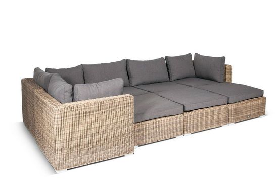 "Лунго" плетеная оттоманка с подушкой, цвет соломенный