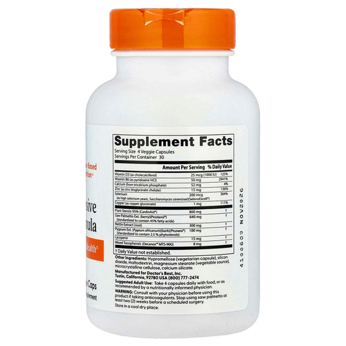 Doctor's Best, комплексная формула для здоровья простаты, 120 вегетарианских капсул