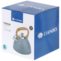 Чайник нерж, 3 л, свист, ручк с силик покр, Daniks, индукц, голуб, MSY-079B