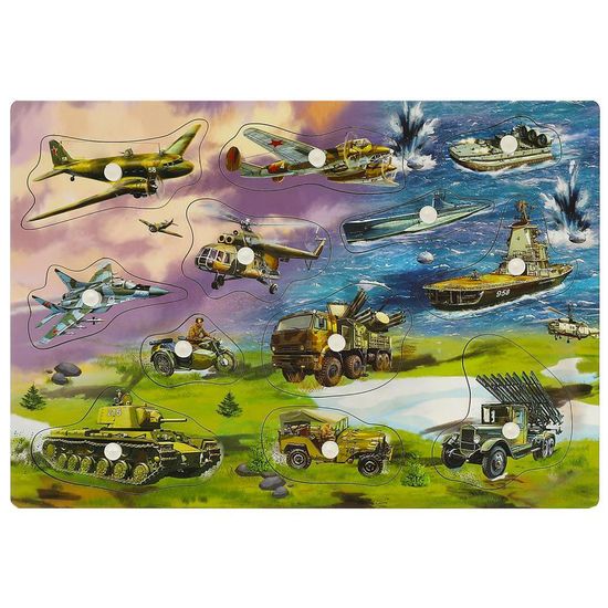 Деревянная рамка-вкладыш с ручками «Военная техника» 28*19,5 см,термопак Буратино