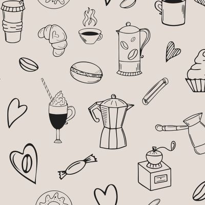Coffee and desserts beige pattern