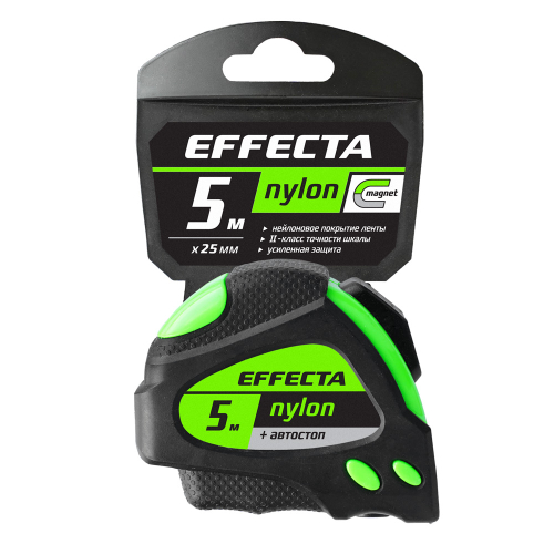 Рулетка Effecta Nylon 5м/25 мм с магнитом, автостопом, лентой нейлон
