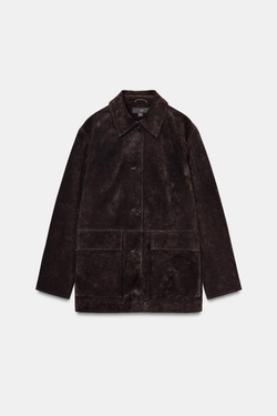 ZARA КУРТКА ИЗ 100% ЗАМШИ, КОРИЧНЕВЫЙ