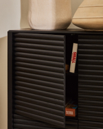 Высокий буфет Lenon, черный 4 дверцы из массива и шпона дуба