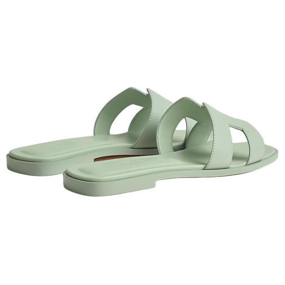 Hermes Oran flat-bottomed open-toed slippers women's green, H202230Z 6A