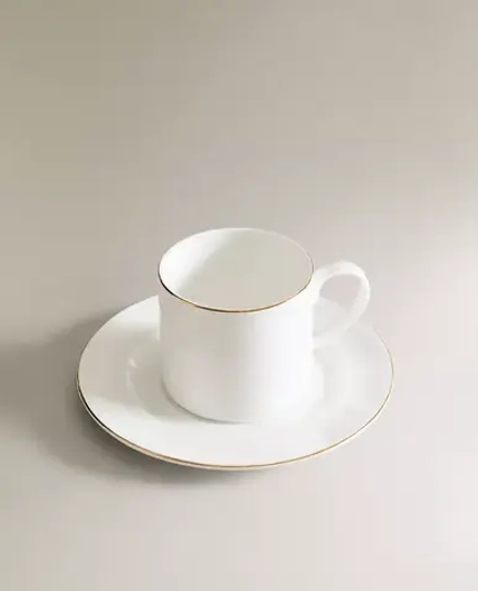 ZARA HOME ФАРФОРОВАЯ КРУЖКА И БЛЮДЦЕ, ЗОЛОТОЙ
