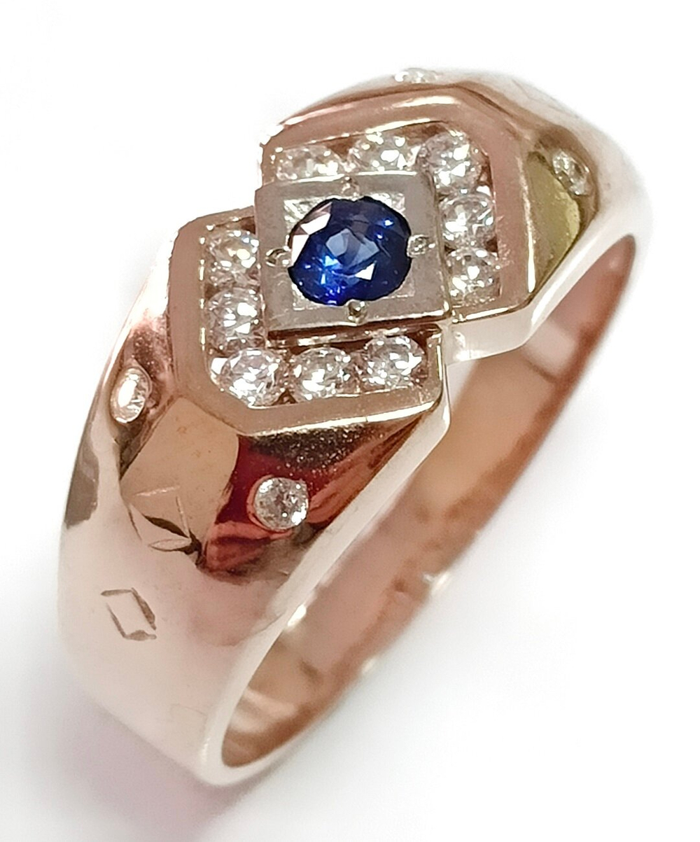 Ювелирное кольцо Эстерелла, серебро 925, с сапфиром, мужское