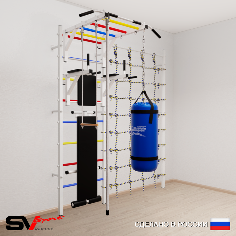 Шведская стенка Sv Sport 55630 (Турник рукоход/Брусья/Скамья/Канат/Трапеция/Цепь/Мешок 30кг/Канатный лаз)
