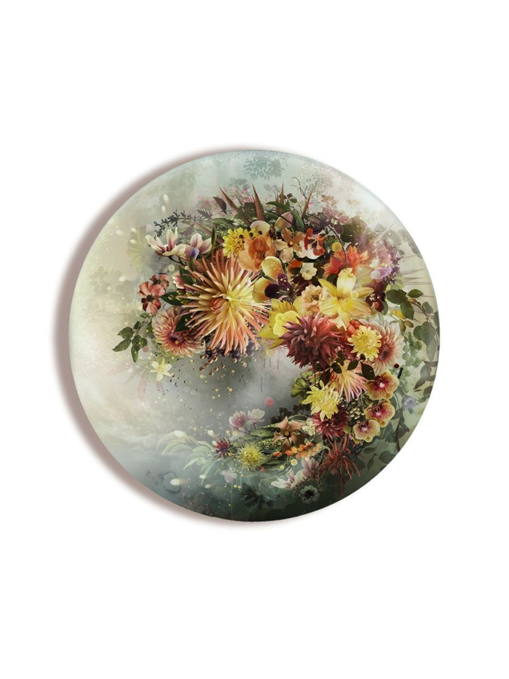 Картина на стекле тондо для интерьера круглая "Цветы тондо 2", диаметр 28 см