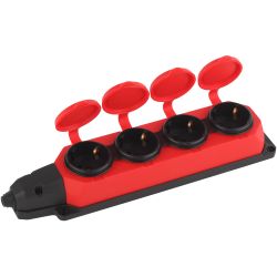 Колодка ЭРА K-4e-RED-IP44 каучуковая с заземлением 4 розетки 16A IP44 красная