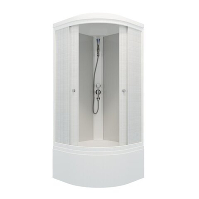 Душевая кабина "Стандарт 90*90 Б" 1/4 круга, глуб. подд., Лён, Белый, ДН4 (9 мест+сифон D50мм)