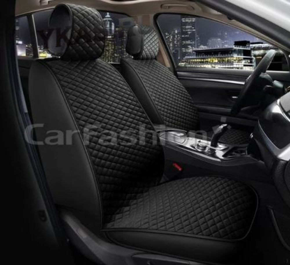 Накидки сидений Перед CarFashion (2шт) -Фронт «ROMB FRONT» 26215 -Велюр+Экокожа черный/черный/синий