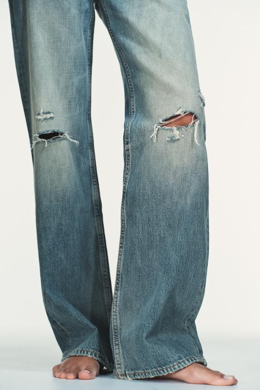 ZARA ДЖИНСЫ TRF WIDE-LEG С НИЗКОЙ ПОСАДКОЙ, ЗЕЛЕНОВАТО-СИНИЙ