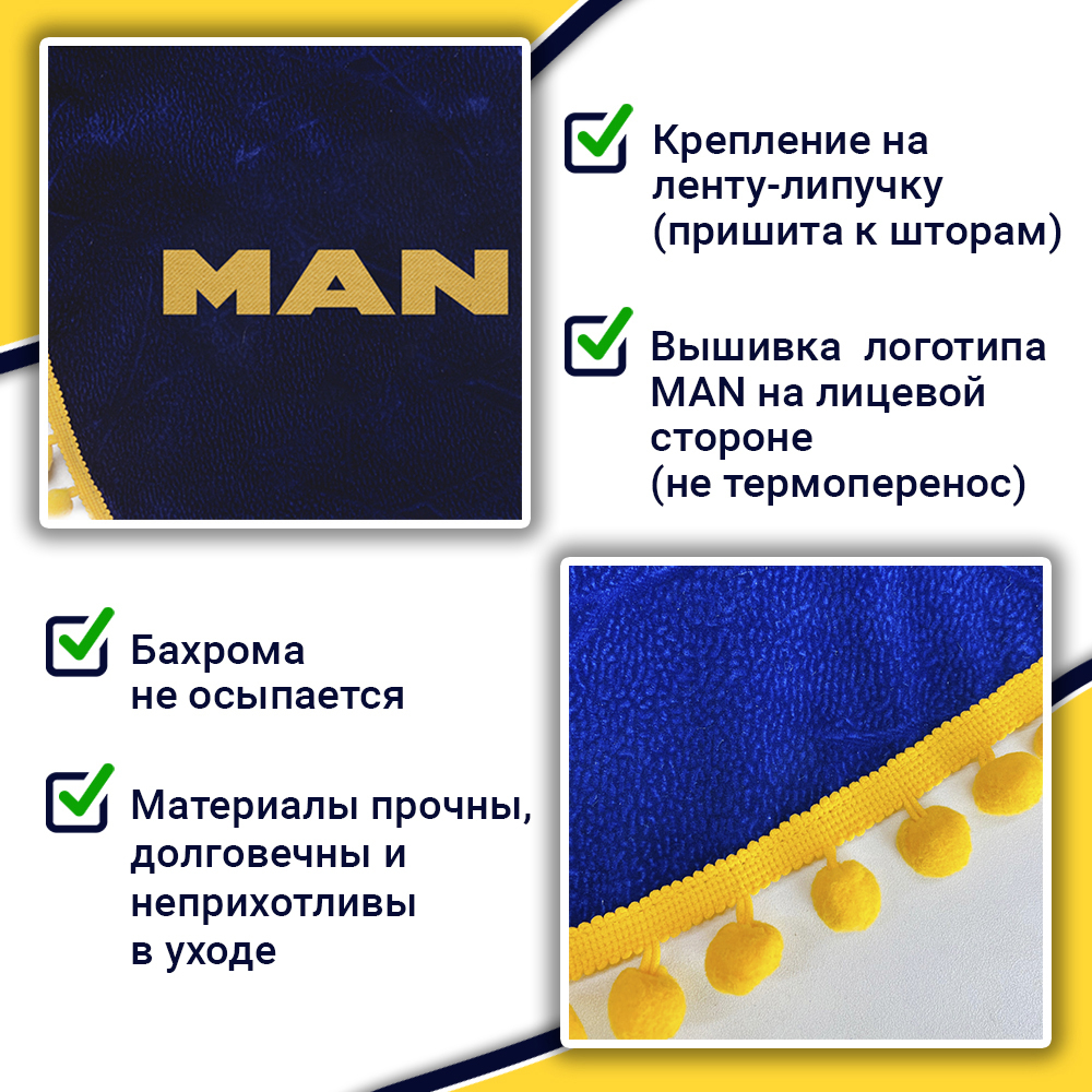Ламбрекен с косынками Man (флок, синий, желтые шарики)