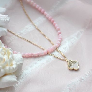 ПОДАРОК!!! Подвеска Клевер с перламутром и фианитами, 15*13 мм, позолота, П556