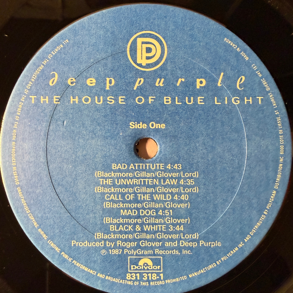 Deep Purple ‎– The House Of Blue Light (Канада 1987г.)