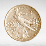 Italy 20 Centesimi 1911 R "Liberty in Flight - Ear of Wheat", VF
