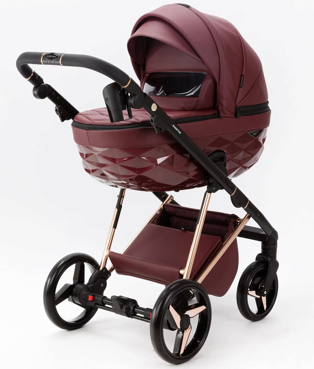 Детская коляска Adamex Quantum Superstar Deluxe 3 в 1 Q-STAR141-K (БОРДОВ.КОЖА+БОРДОВ.ДНО+РОЗОВ.ЗОЛОТО.РАМА)