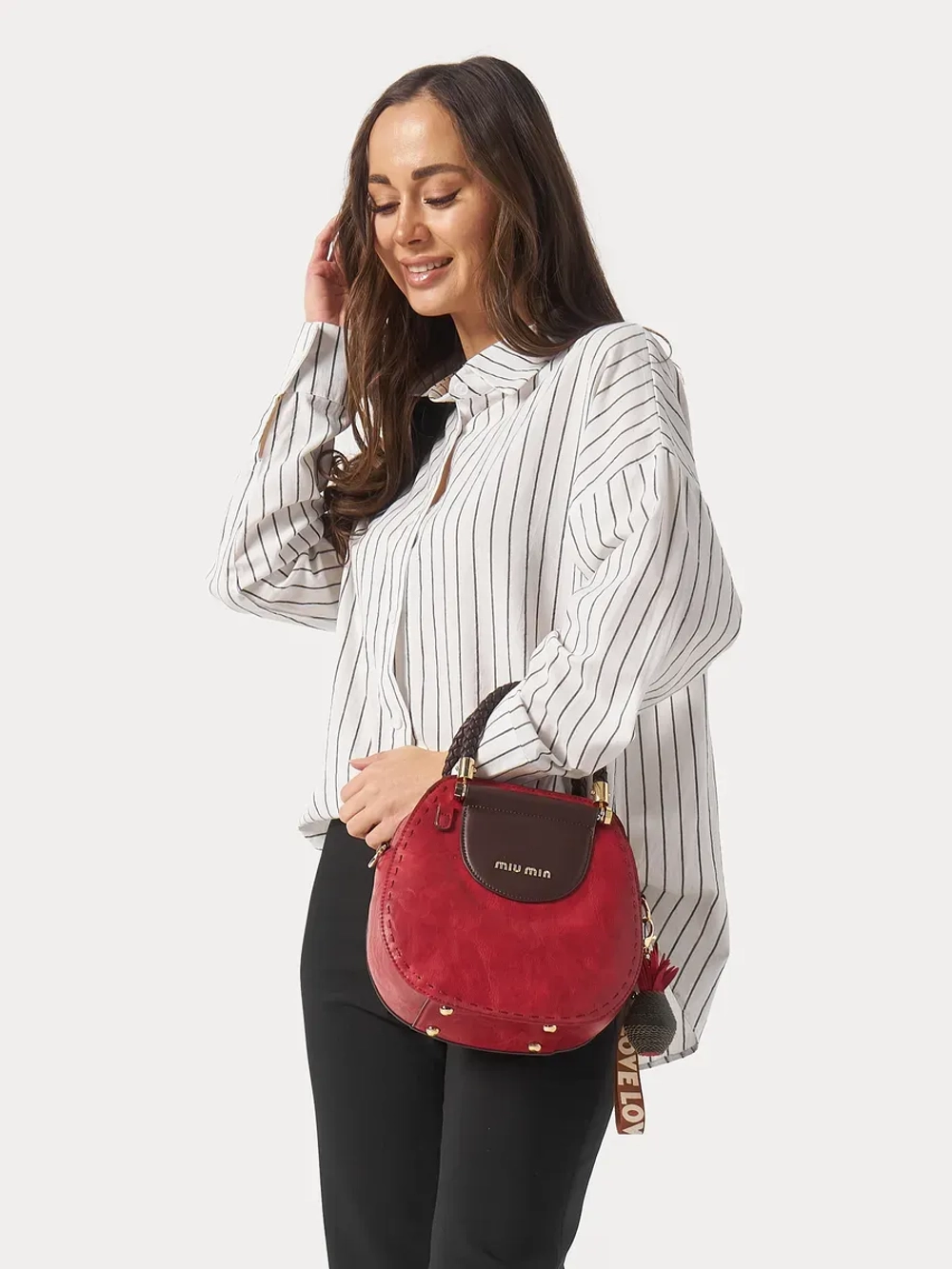 Сумка круглая кожаная средняя винтажная на плече необычная