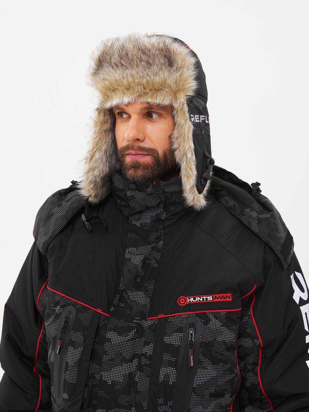 Шапка ушанка зимняя Reflect ткань Reflex Membrane цвет Чёрный иск. мех Волк