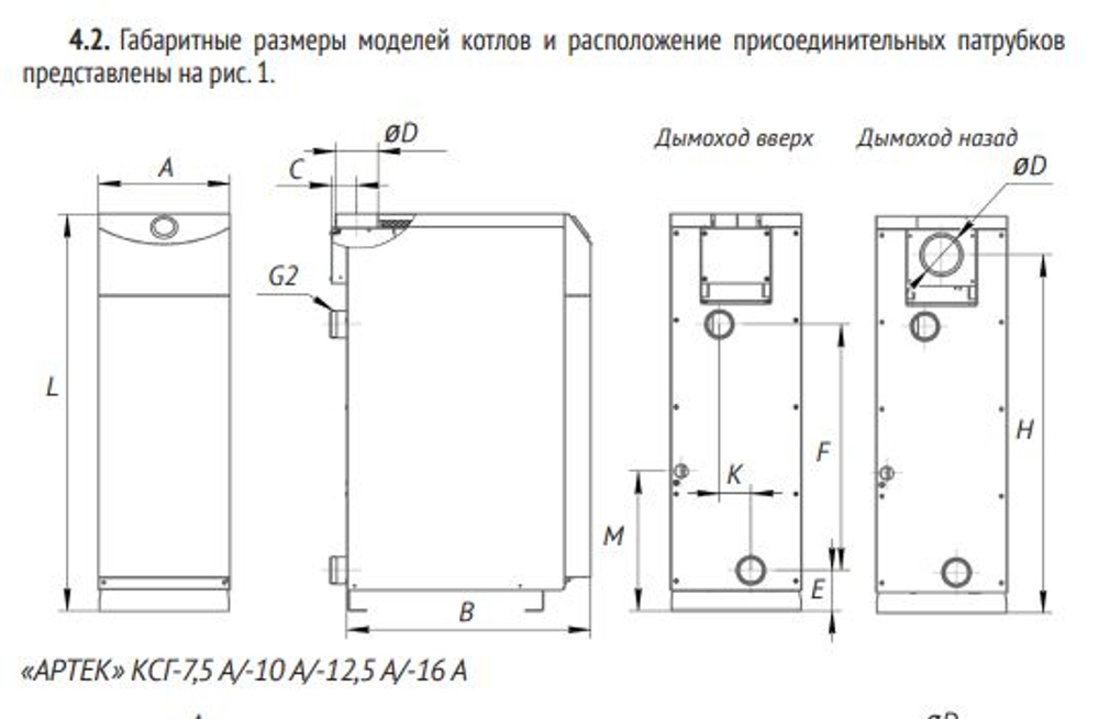 Котел газовый напольный Артек КСГ- 7,5 А одноконтурный (только отопление) открытая 75 кв.м.