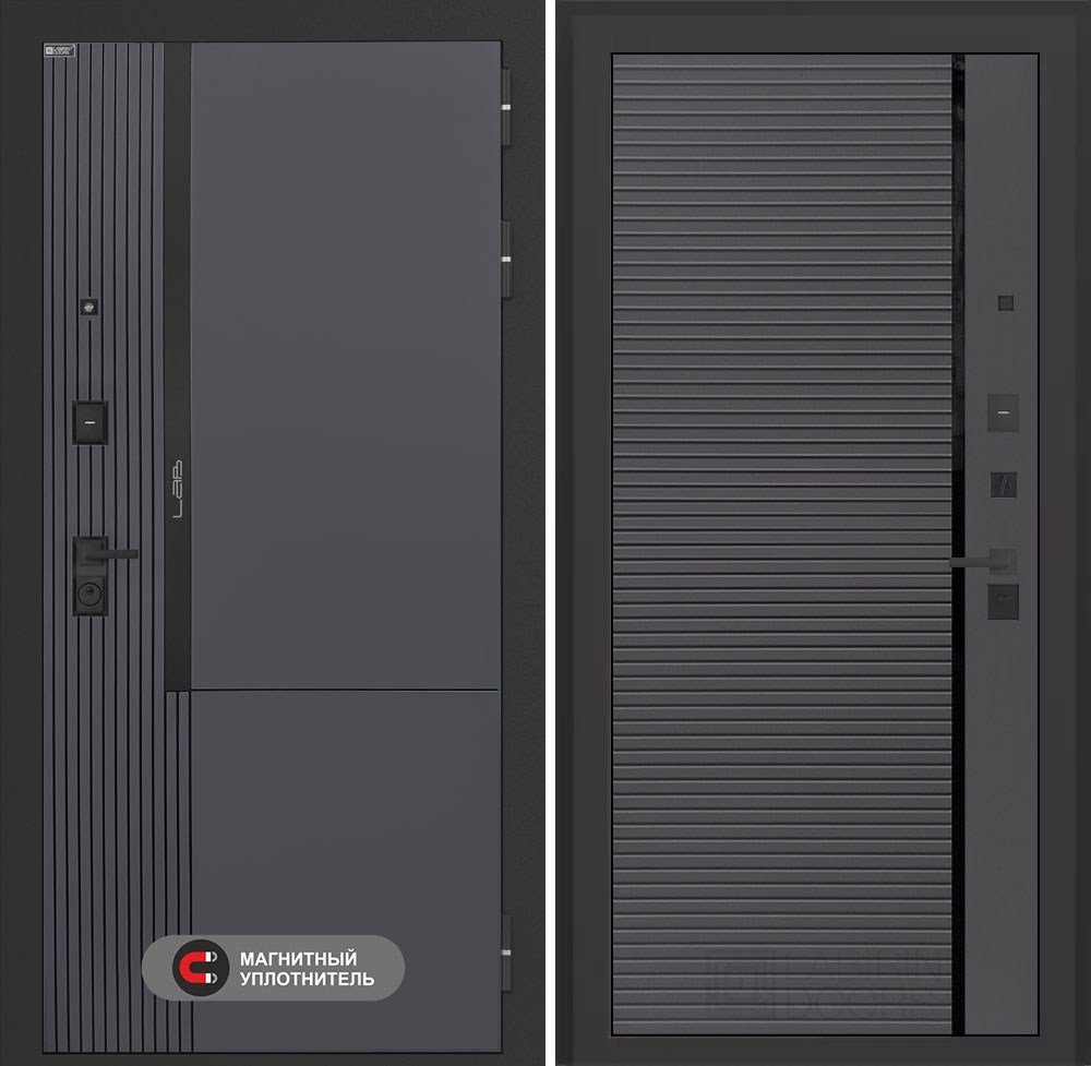 Входная дверь Лабиринт Лаб 2 Про - 22 Графит софт черная вставка