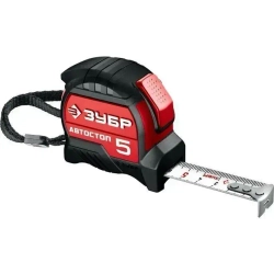 ЗУБР. Строительная рулетка 5м х 19 мм с автостопом и ударостойким обрезиненным корпусом.