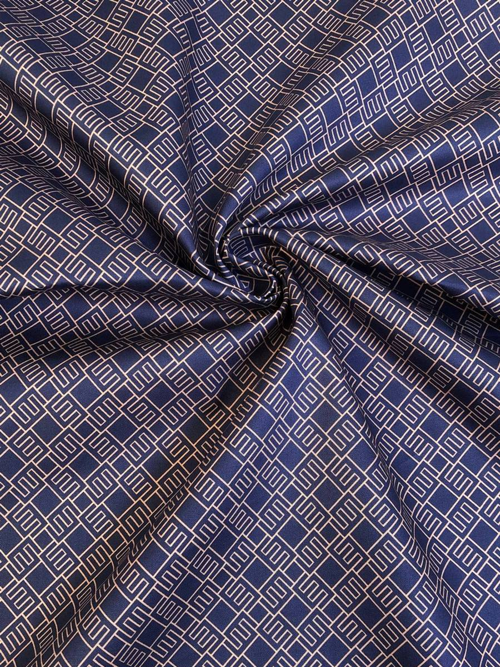 Коттон сорочка принт абстракция, синий/беж NB#40