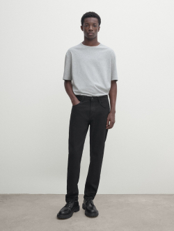 MASSIMO DUTTI Хлопковая футболка с короткими рукавами, серый с меланжевым эффектом