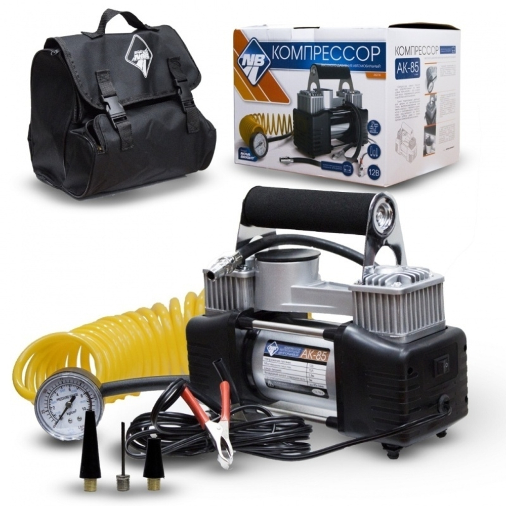 Компрессор Nova Bright 12V,АК-85L 2хпоршневой 47557 металл корпус, в сумке