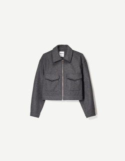 BERSHKA Мягкая укороченная куртка на молнии, темно-серый