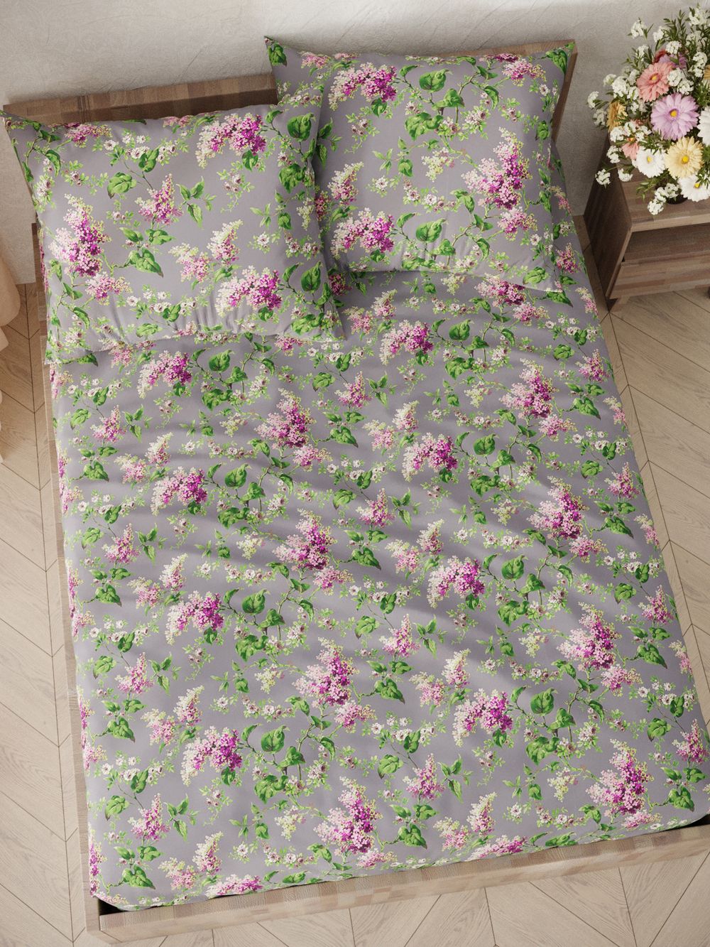 Постельное белье Сказка "Сирень" 1,5-сп наволочка 50х70 1шт Простынь 150х215 см Пододеяльник 145х215 см перкаль