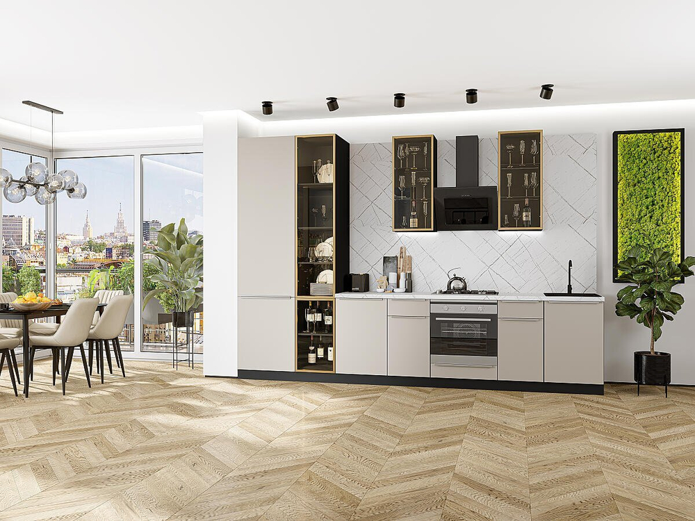 Прямая модульная кухня Фьюжн-08 Cream Silk - Graphite 2340*3400*600