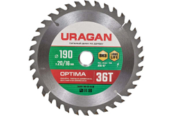 Диск пильный по дереву Optima 190х20/16 мм, 36Т URAGAN 36801-190-20-36_z01