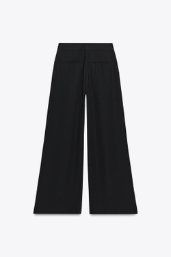 ZARA БРЮКИ-ПАЛАЦЦО С ЗАЩИПАМИ, ЧЕРНЫЙ