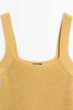 Massimo Dutti Топ из трикотажа в рубчик на бретелях, горчично-желтый