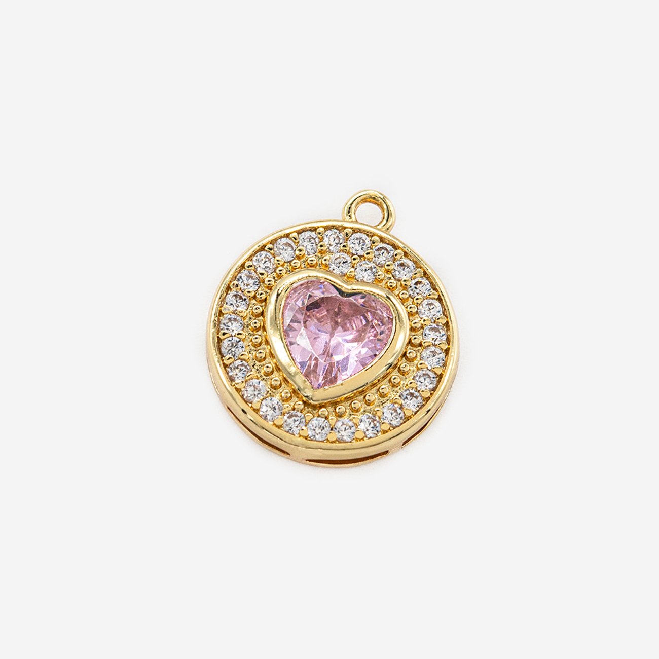 Подвеска "Amulet", розовое ювелирное стекло, фианиты, позолота, 16*14мм