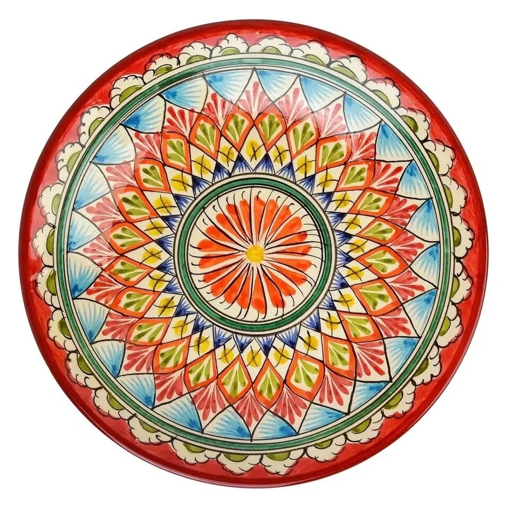 Тарелка плоская Риштанская Керамика 26 см. красная