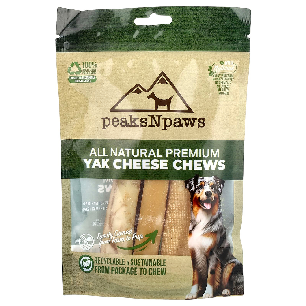 peaksNpaws, полностью натуральный жевательный сыр як премиального качества, средний, 3 жевательные таблетки, 7,5 унции